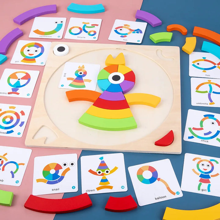 Wooden Rainbow Puzzle Blocks for Early Shape Learning