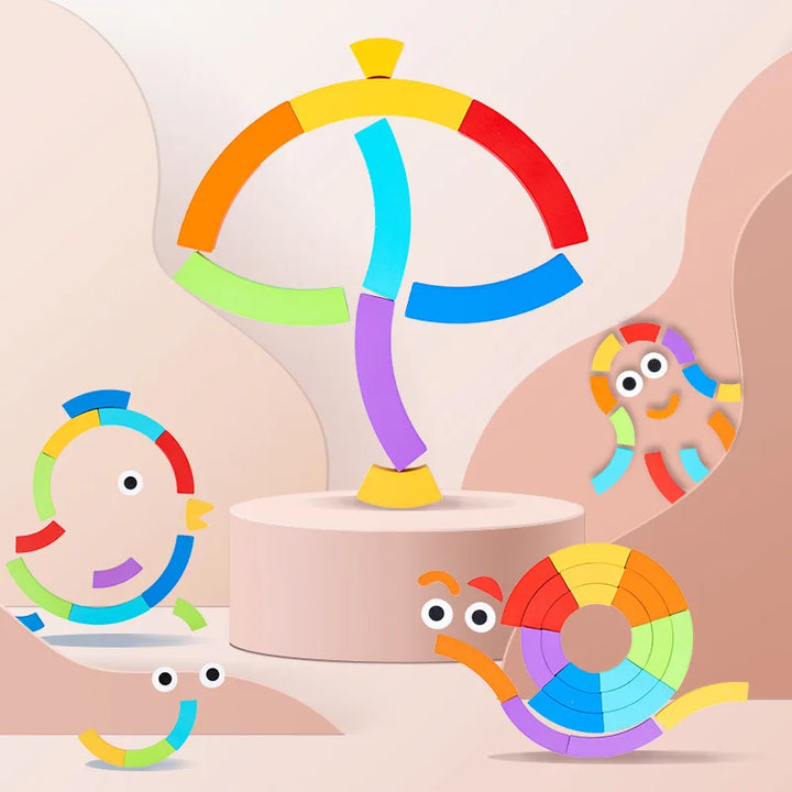 Wooden Rainbow Puzzle Blocks for Early Shape Learning