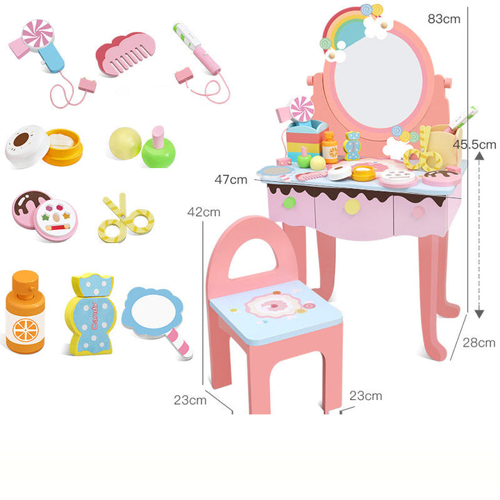 Children's Wooden Vanity Set for Princess Pretend Play