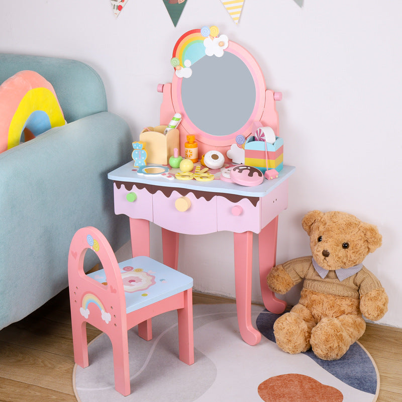 Children's Wooden Vanity Set for Princess Pretend Play
