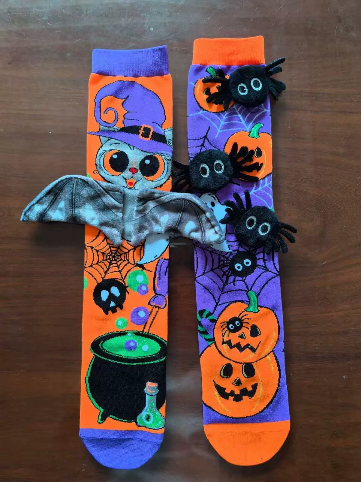 Kids Halloween Socks with 3D Plush Spider Accents
