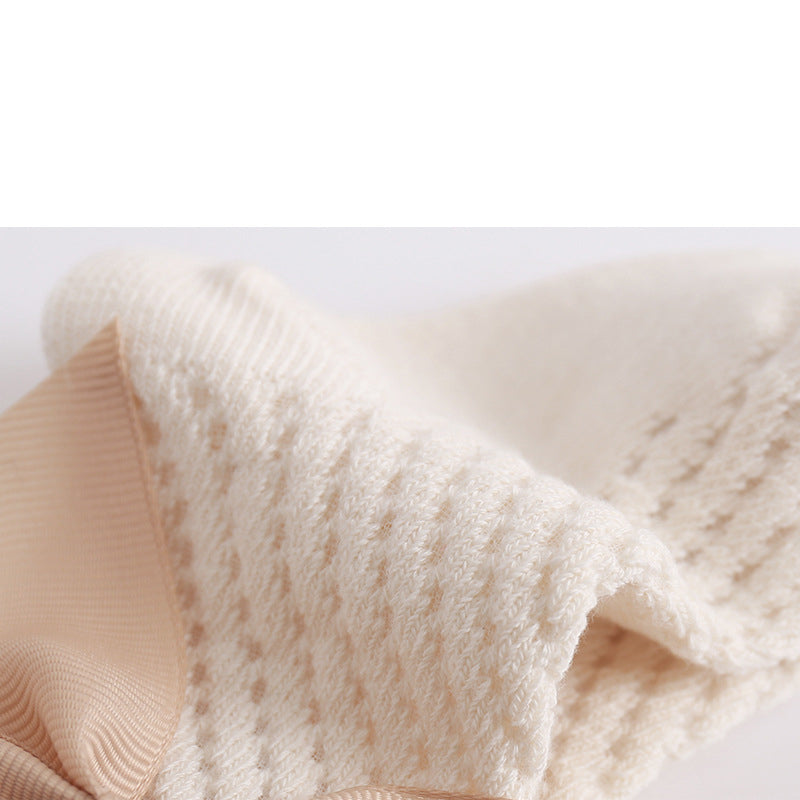 Girls' Cotton Knee-High Socks with Bow, Breathable Mesh