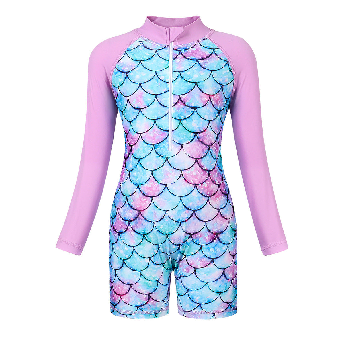 Girls' Long-Sleeve Mermaid Swimsuit Sun Protection