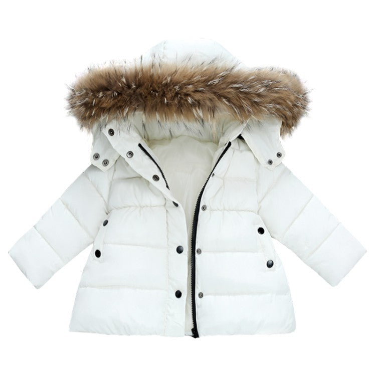 Kids' Quilted Winter Puffer Jacket with Detachable Fur Hood