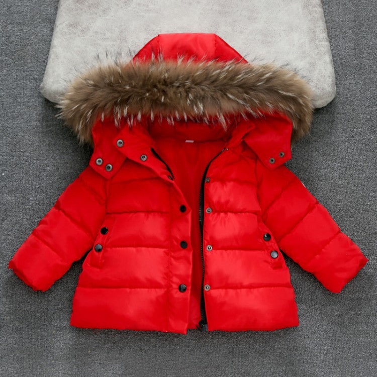Kids' Quilted Winter Puffer Jacket with Detachable Fur Hood