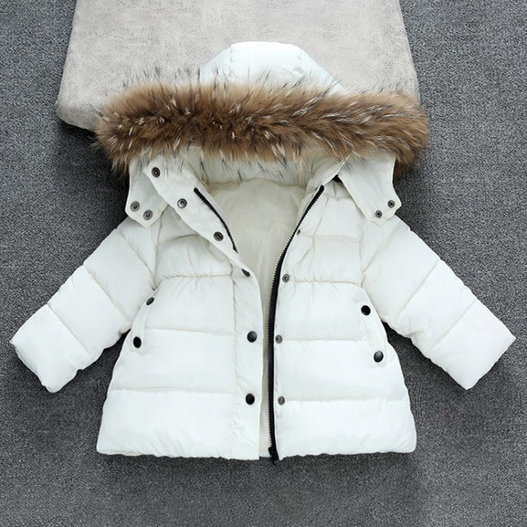 Kids' Quilted Winter Puffer Jacket with Detachable Fur Hood