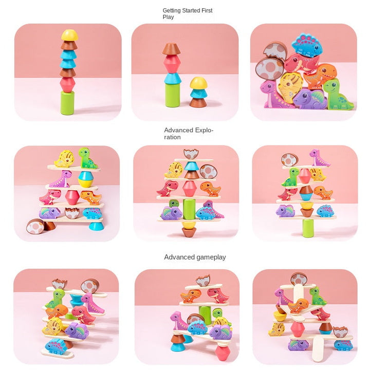 Wooden Dinosaur Stacking Toy for Creative Balance Play