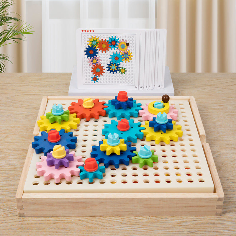 Wooden Color Matching Gear Toy for Fine-Motor Play