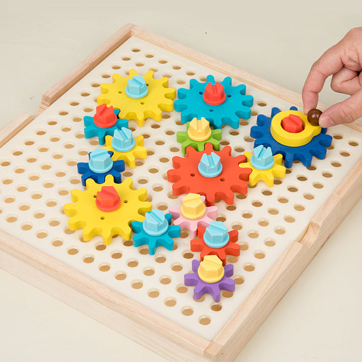 Wooden Color Matching Gear Toy for Fine-Motor Play