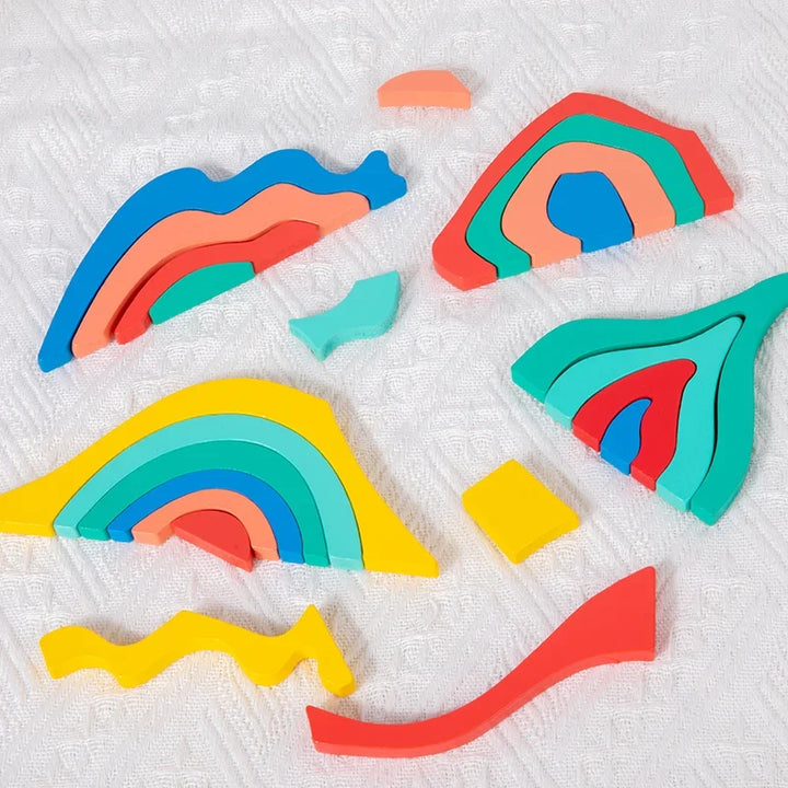 Wooden Rainbow Puzzle Blocks for Creative Learning
