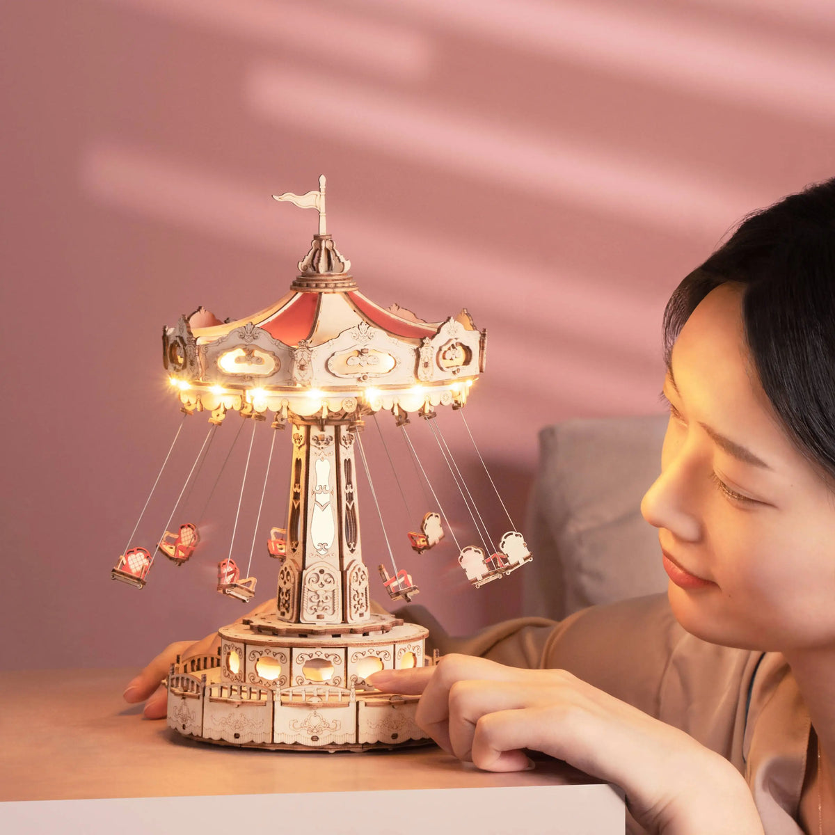 Children's Wooden Carousel Puzzle With LED Music Box