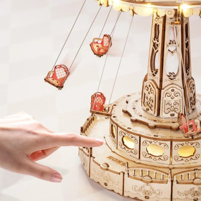 Children's Wooden Carousel Puzzle With LED Music Box