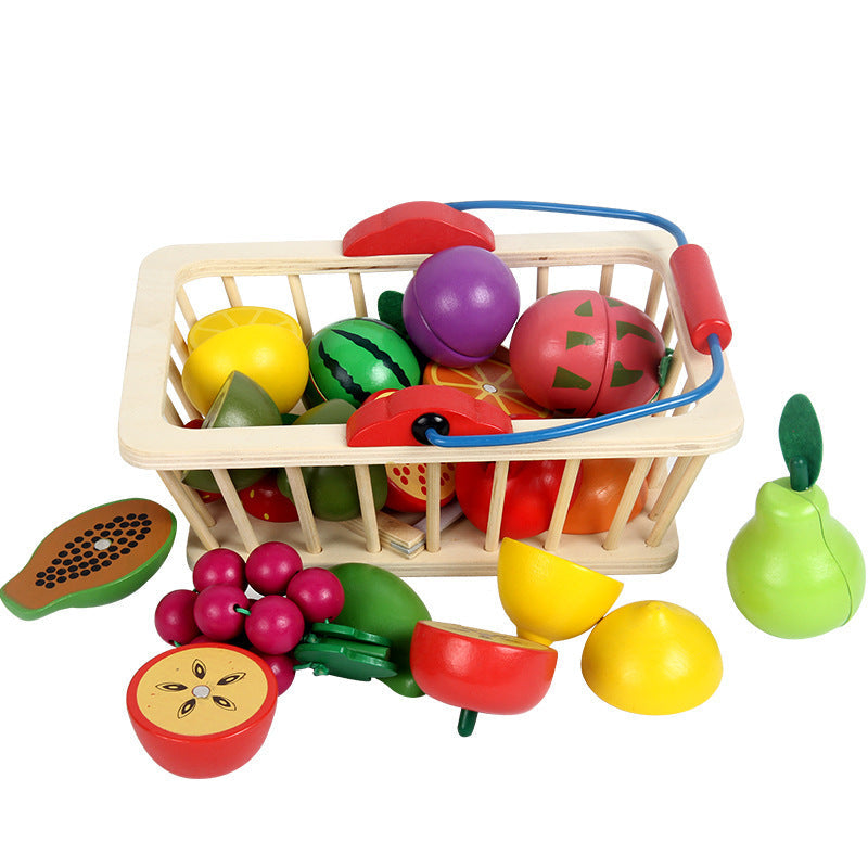 Wooden Magnetic Cutting Food Pretend Kitchen Set Toy