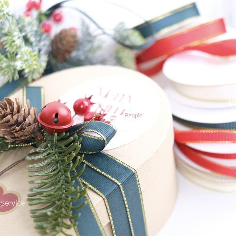 Christmas Ribbon with Gold Edges for Gift Wrapping