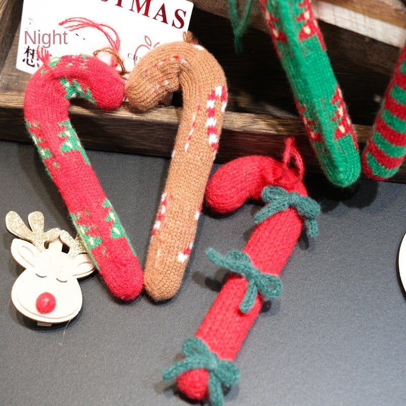 3D Knitted Candy Cane Christmas Tree Decor Ornaments