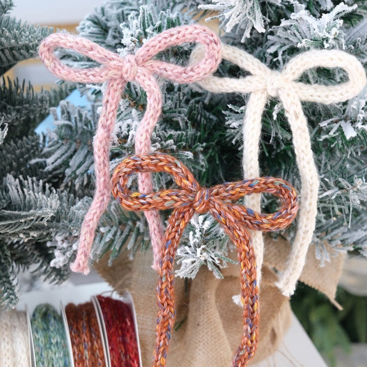 Knitted Yarn Rope Bow Ties for Christmas Tree & Gifts