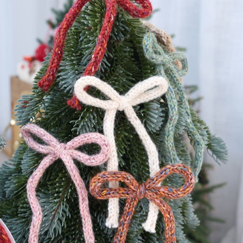Knitted Yarn Rope Bow Ties for Christmas Tree & Gifts