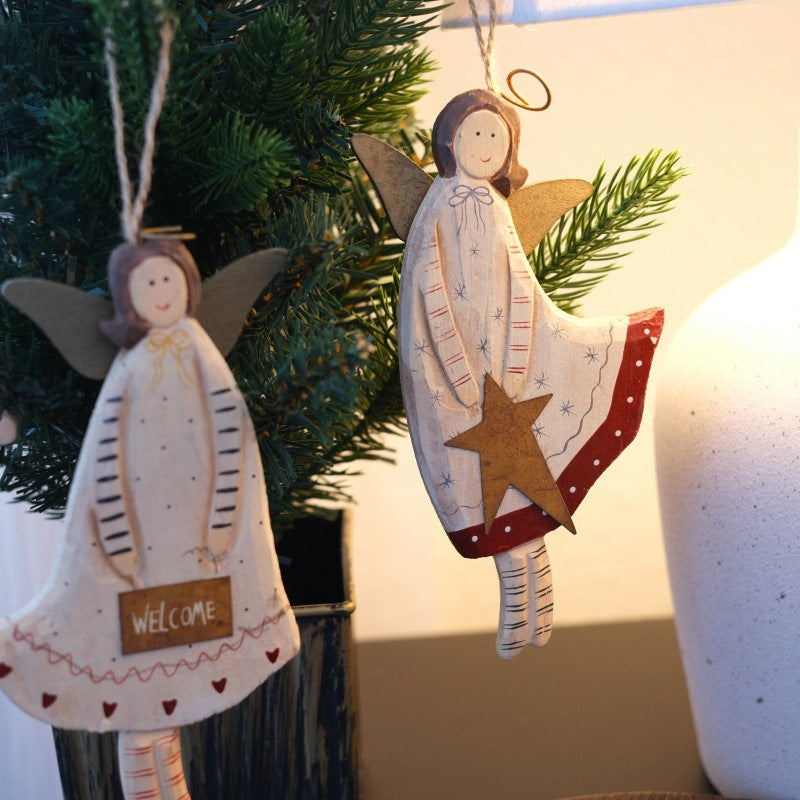 Christmas Angel Door Sign – Rustic Hand-Painted Decor