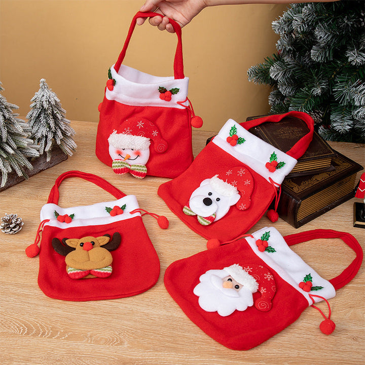 Christmas Drawstring Gift Bag With Plush Characters
