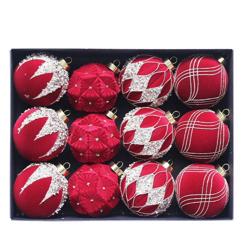 Christmas Ball Ornaments Set: 12 Plush 8cm Baubles