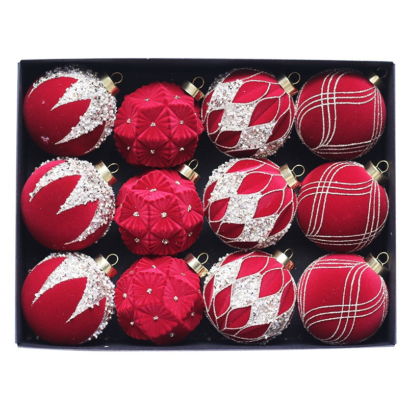 Christmas Ball Ornaments Set: 12 Plush 8cm Baubles