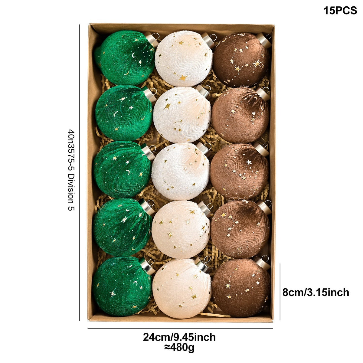 Velvet Christmas Ball Ornaments With Gold Star Details