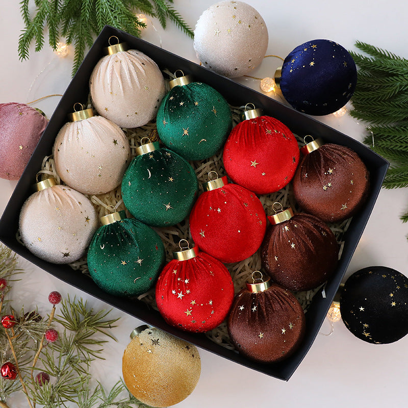 Velvet Christmas Ball Ornaments With Gold Star Details