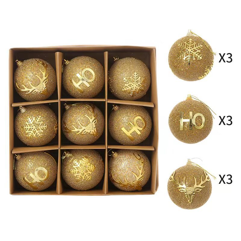 Glitter Christmas Tree Ornaments Set, 9-Piece Decor