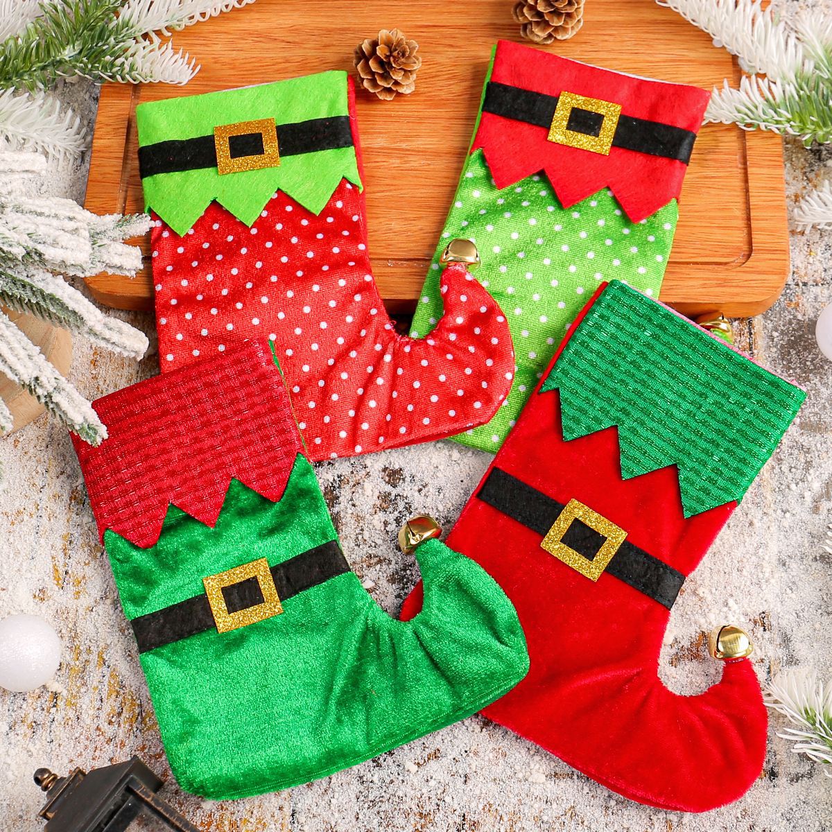 Christmas Stockings With Playful Elf & Santa Style