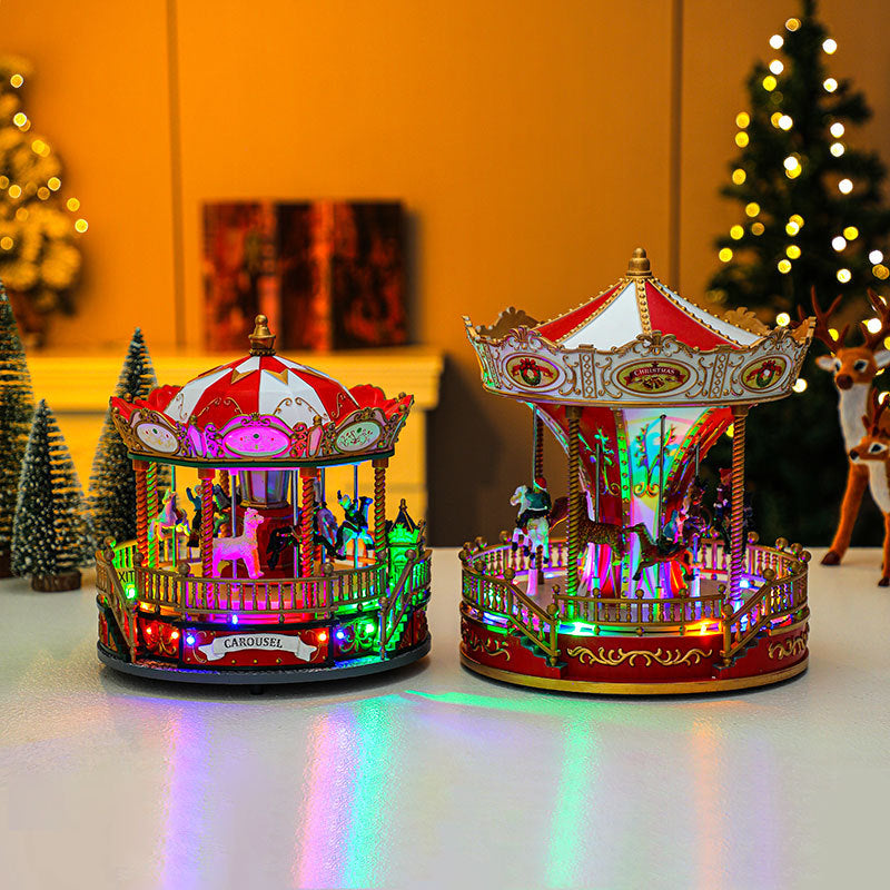 Christmas Carousel Music Box Decor With Glowing Charm