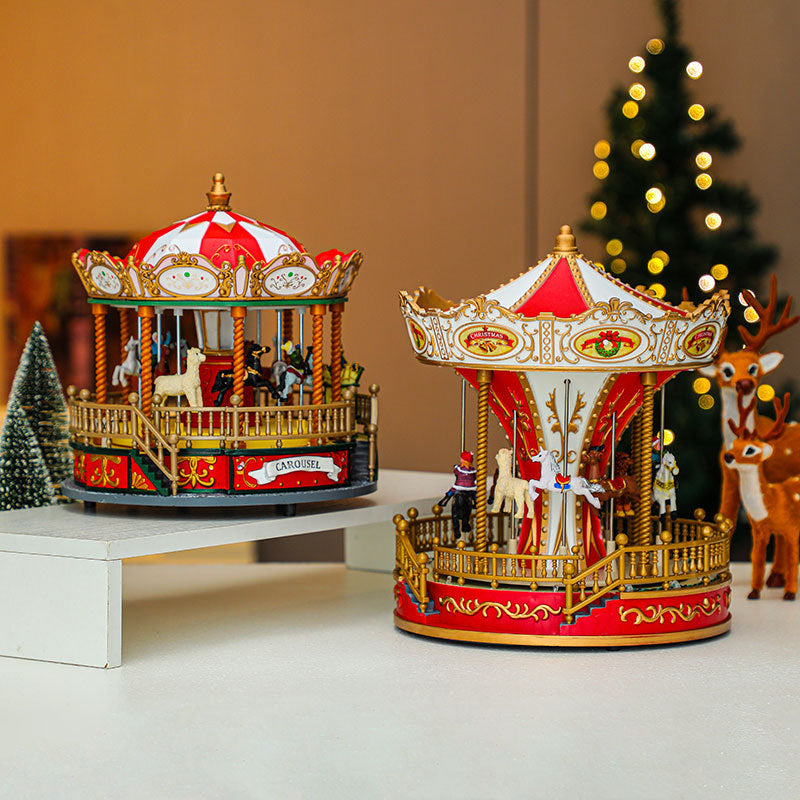 Christmas Carousel Music Box Decor With Glowing Charm
