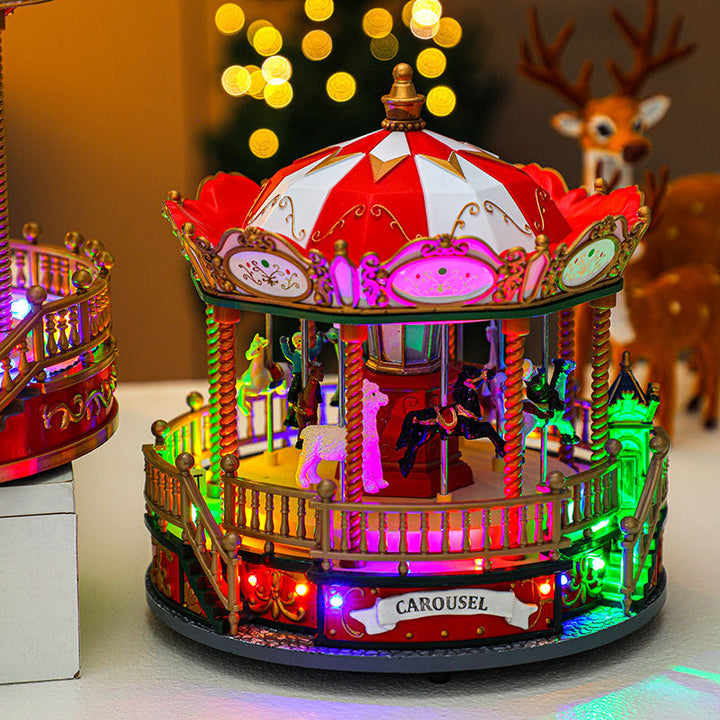 Christmas Carousel Music Box Decor With Glowing Charm