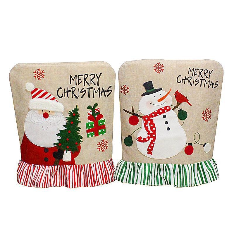 Christmas Chair Covers Embroidered Santa Snowman Set of 2