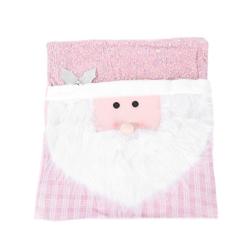 Pink Christmas Chair Cover Set with Santa Claus Doll Design