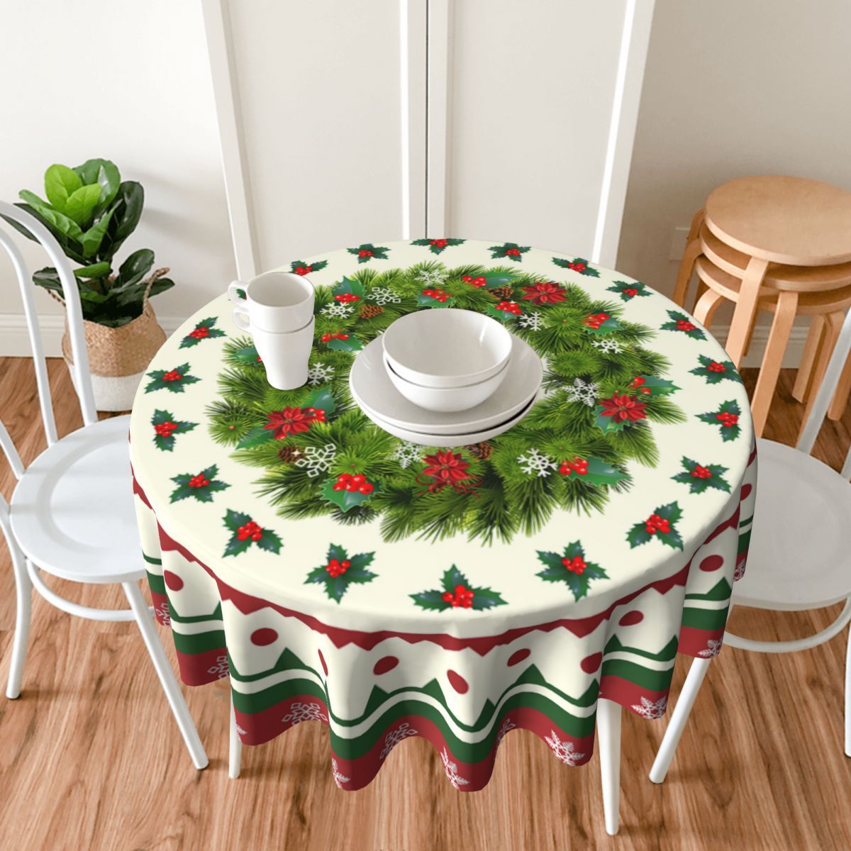 Christmas Round Tablecloth for Festive Holiday Tables