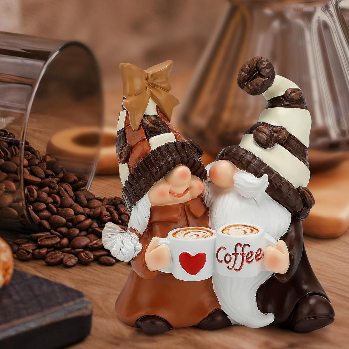 Christmas Coffee Dwarf Couple Resin Decor Gift Set