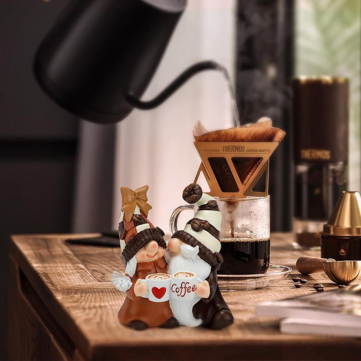 Christmas Coffee Dwarf Couple Resin Decor Gift Set
