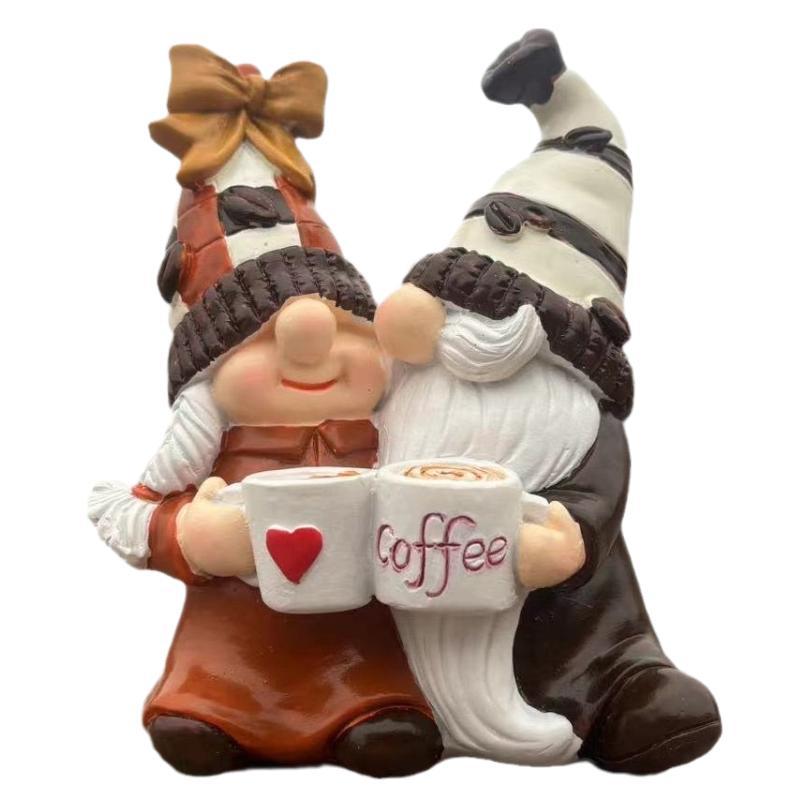Christmas Coffee Dwarf Couple Resin Decor Gift Set