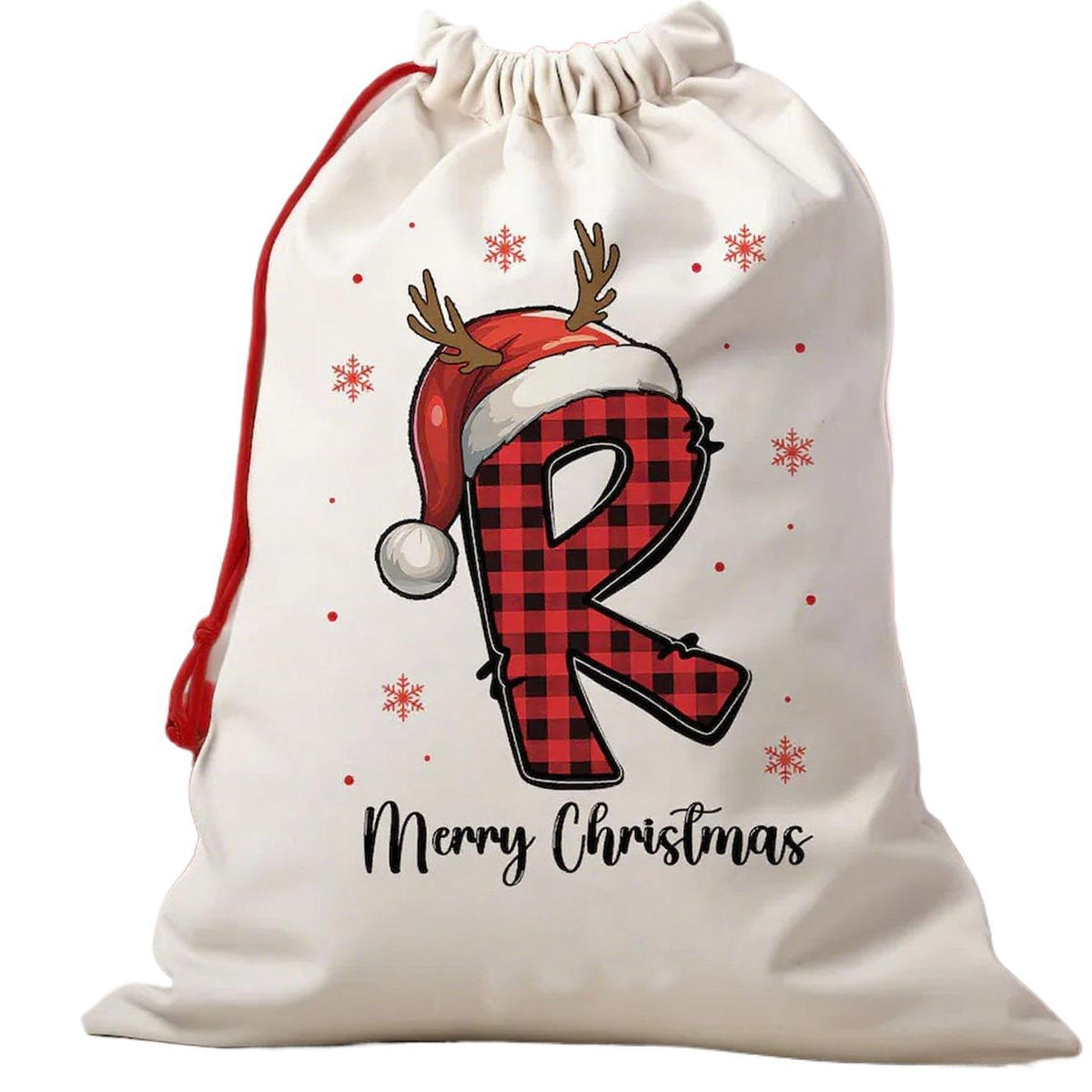 Christmas Cotton Gift Bag – Reusable Plaid Letter Sack