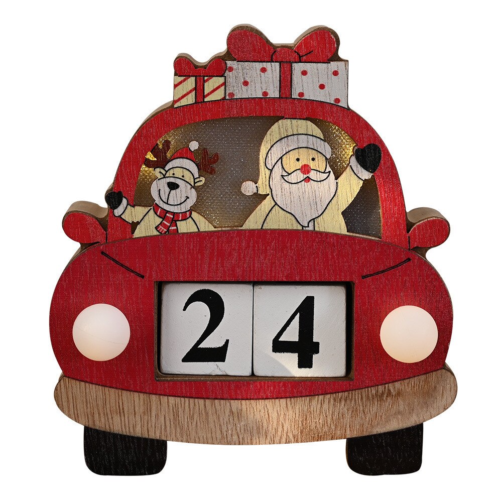 Illuminated Wooden Christmas Car Advent Calendar Decor