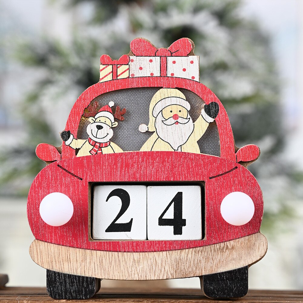 Illuminated Wooden Christmas Car Advent Calendar Decor