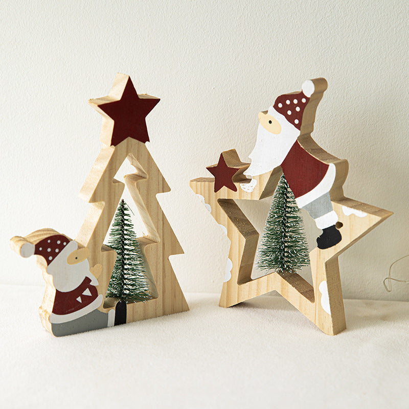 Wooden Santa Star Ornament Set for Rustic Christmas Decor