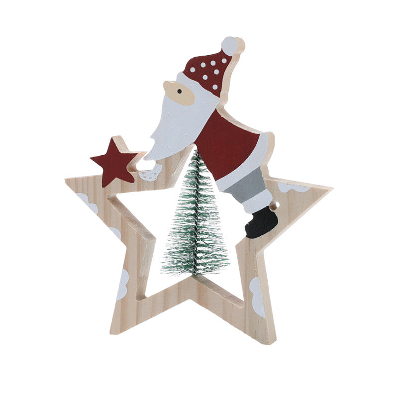 Wooden Santa Star Ornament Set for Rustic Christmas Decor