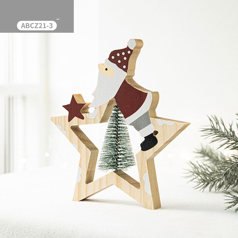 Wooden Santa Star Ornament Set for Rustic Christmas Decor