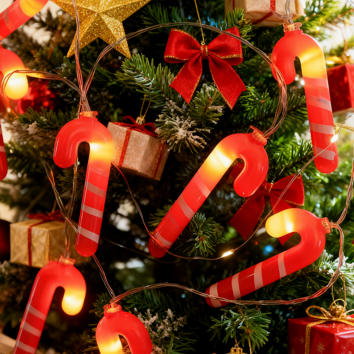 LED Candy Cane String Lights for a Warm Holiday Glow