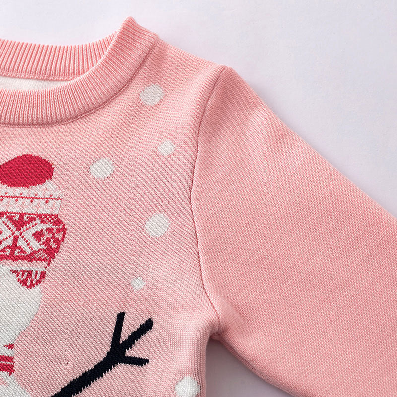 Girls Christmas Snowman Knit Sweater Festive Layer