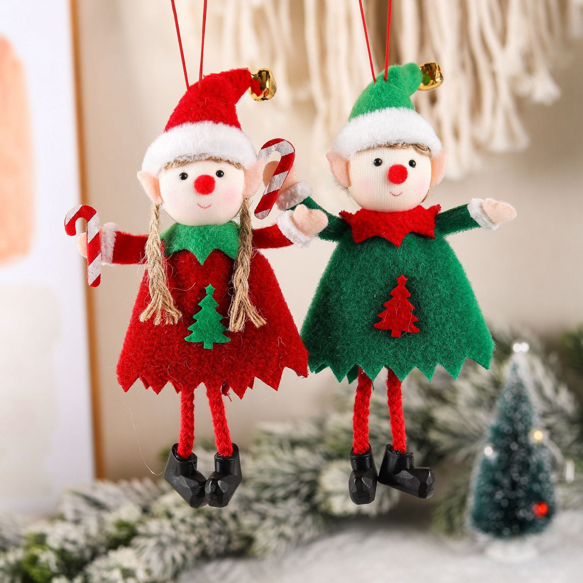 Christmas Elf Ornaments Pair – Plush Holiday Decor