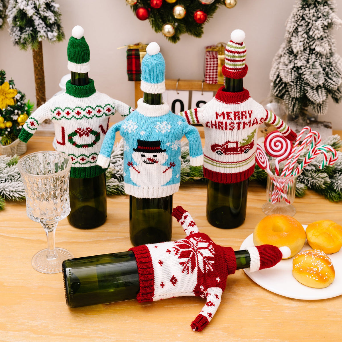 Christmas Wine Bottle Cover for Festive Table Decor
