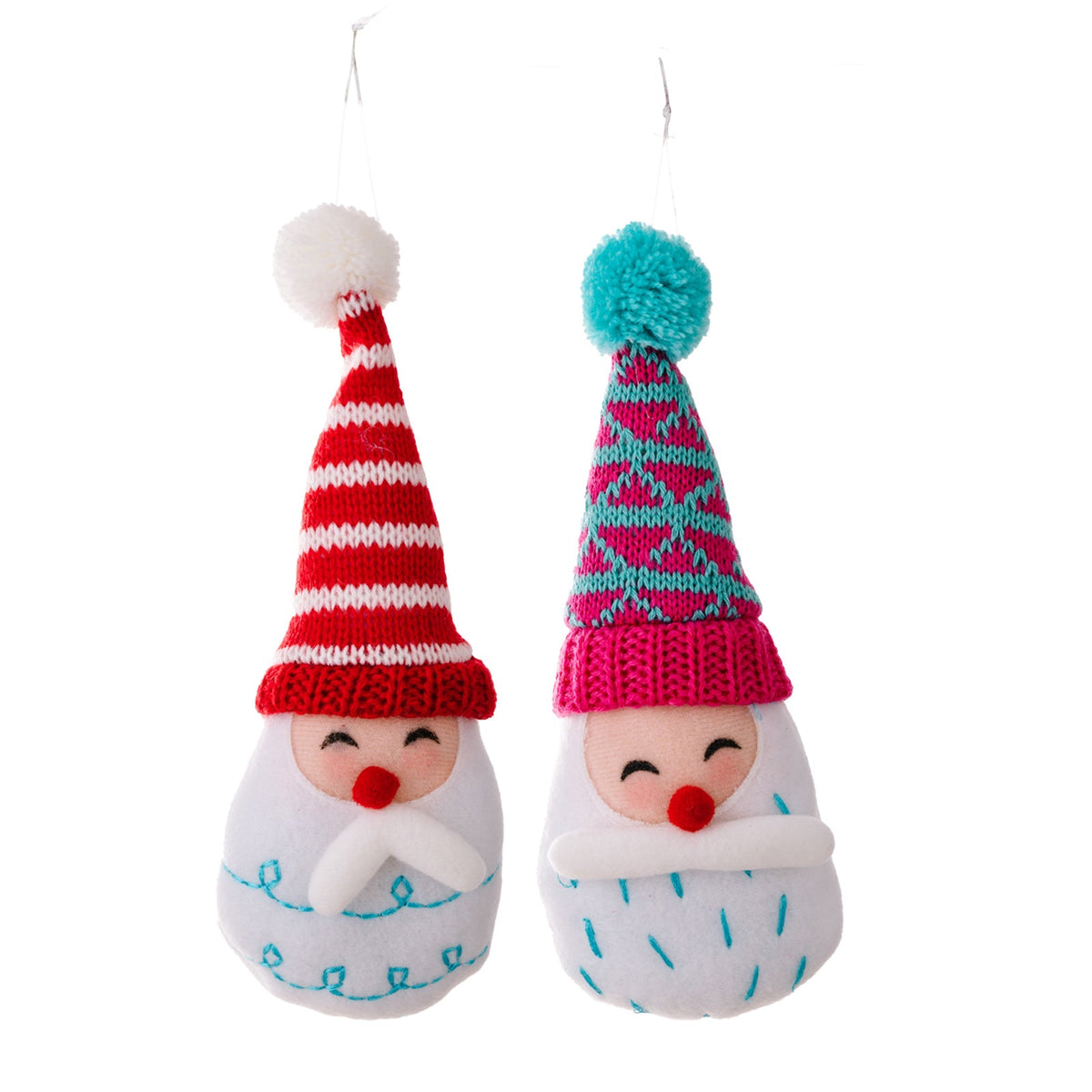 Plush Pom-Pom Santa & Snowman Ornament Set of 2