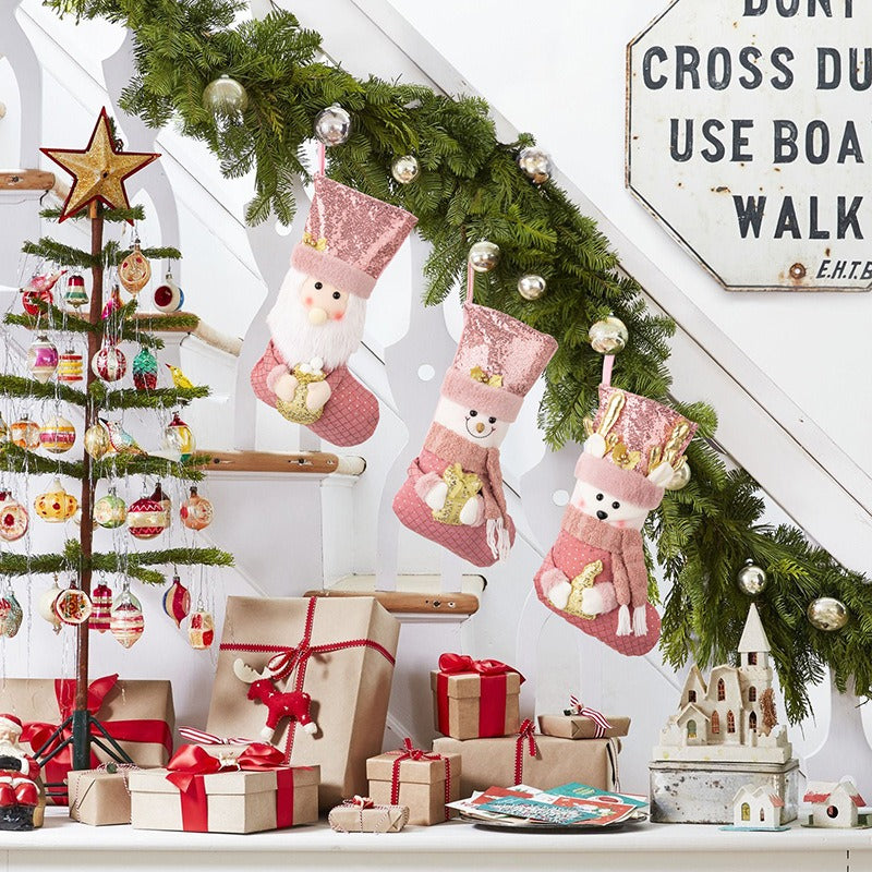 Pink Sequin Christmas Stockings for Festive Mantels